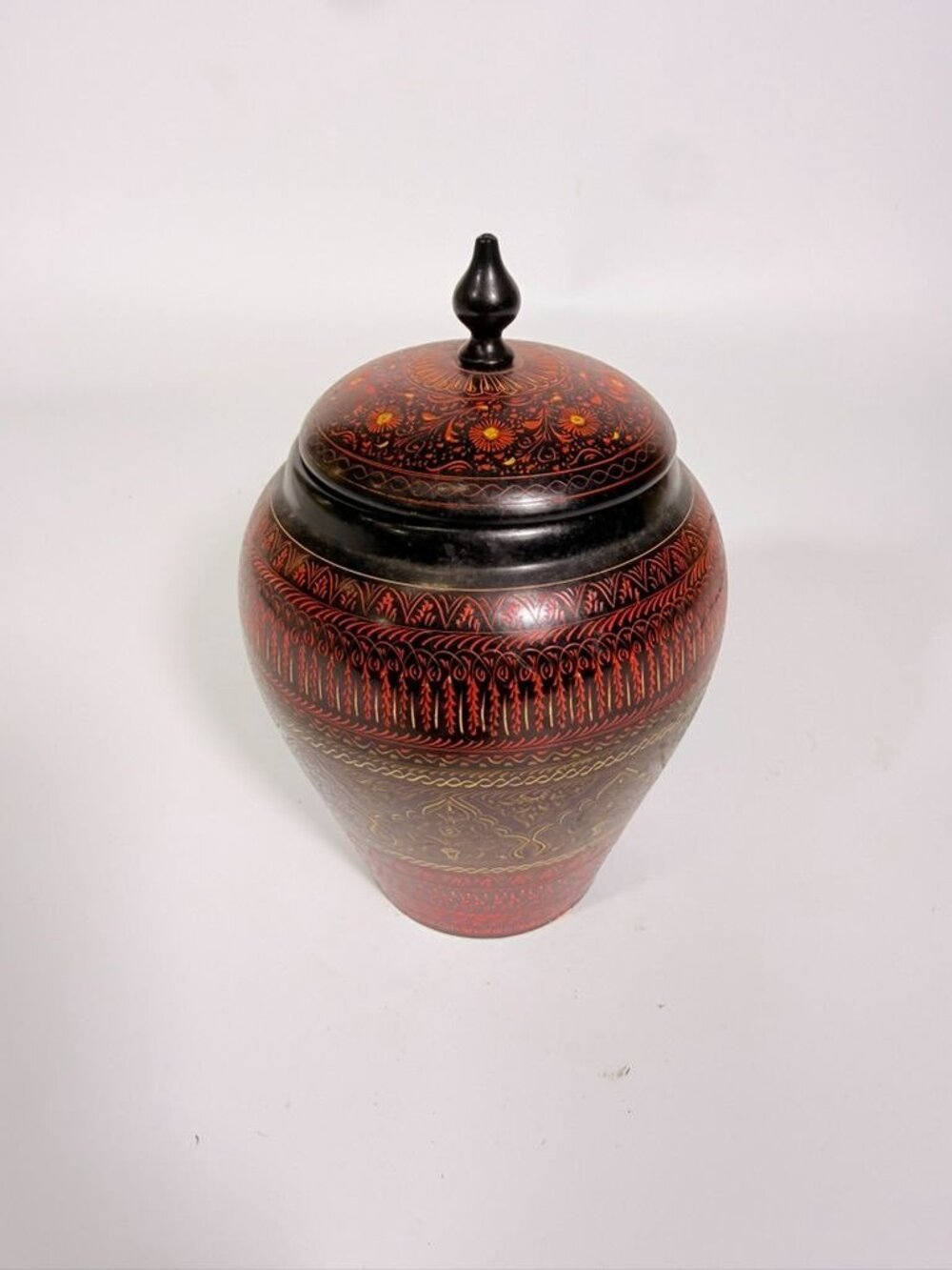 Jar Urn Canister Hand Carved Wooden Lacquer Pakistan Naqashi Turkish Handcrafted - Picture 6 of 16